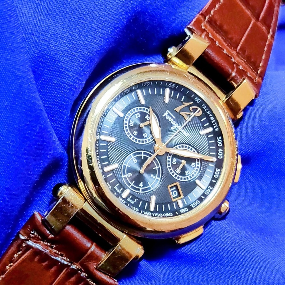 Salvatore Ferragamo F13 Firenze Idillio 45mm Gold Tone Swiss Made Men's Watch